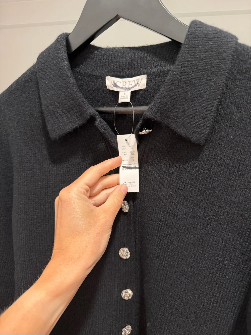 NEW J. Crew Black Milano-stitch cinched-waist cardigan embellished buttons CO602